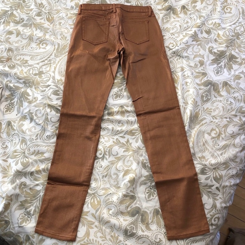 Copper rose gold foil lame metallic skinny jeans - Picture 6 of 9